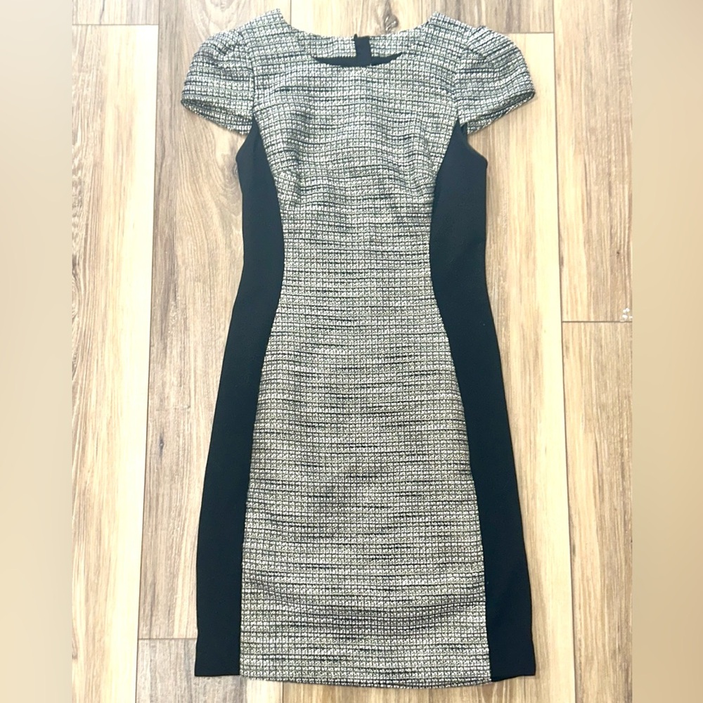 NWOT Anthropologie Moulinette Soeurs Tweed Sheath Dress Black Panel Size 2